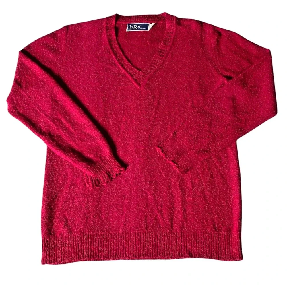 Vintage 70's‎ LeRoy Knitwear Womens Large Sweater V Neck Red Acrylic Nylon